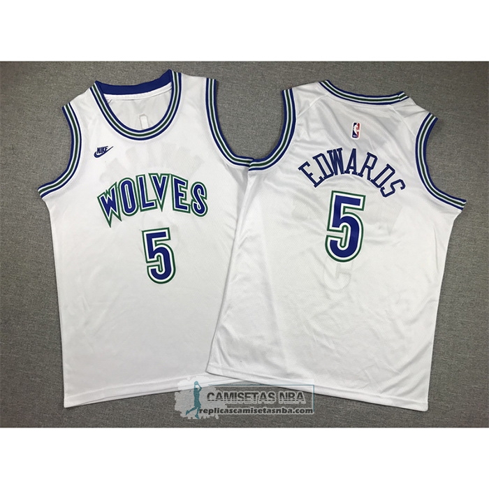 Camiseta Nino Minnesota Timberwolves Anthony Edwards NO 5 Classic 2023-24 Blanco